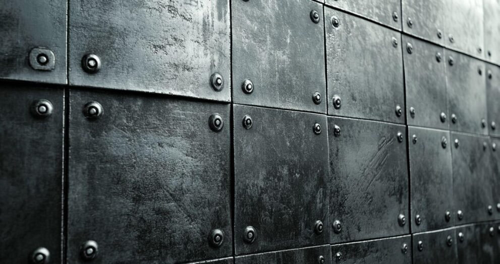 Gros plan sur des plaques métalliques texturées avec des rivets