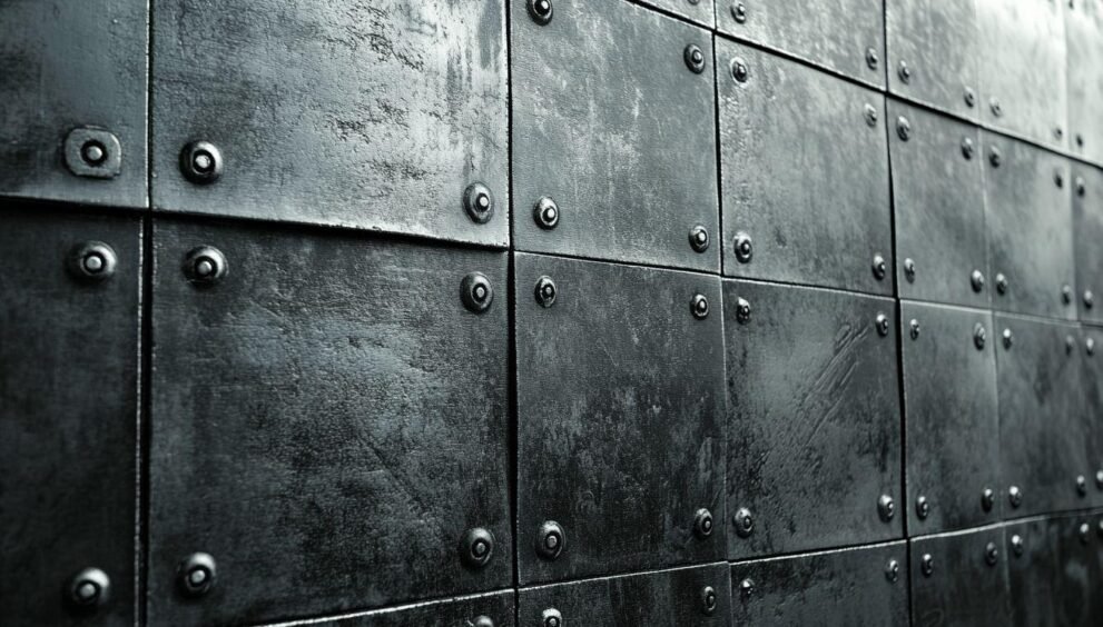 Gros plan sur des plaques métalliques texturées avec des rivets
